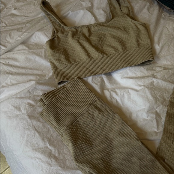 Ribbed Tan Matching Workout Set - Picture 3 of 5